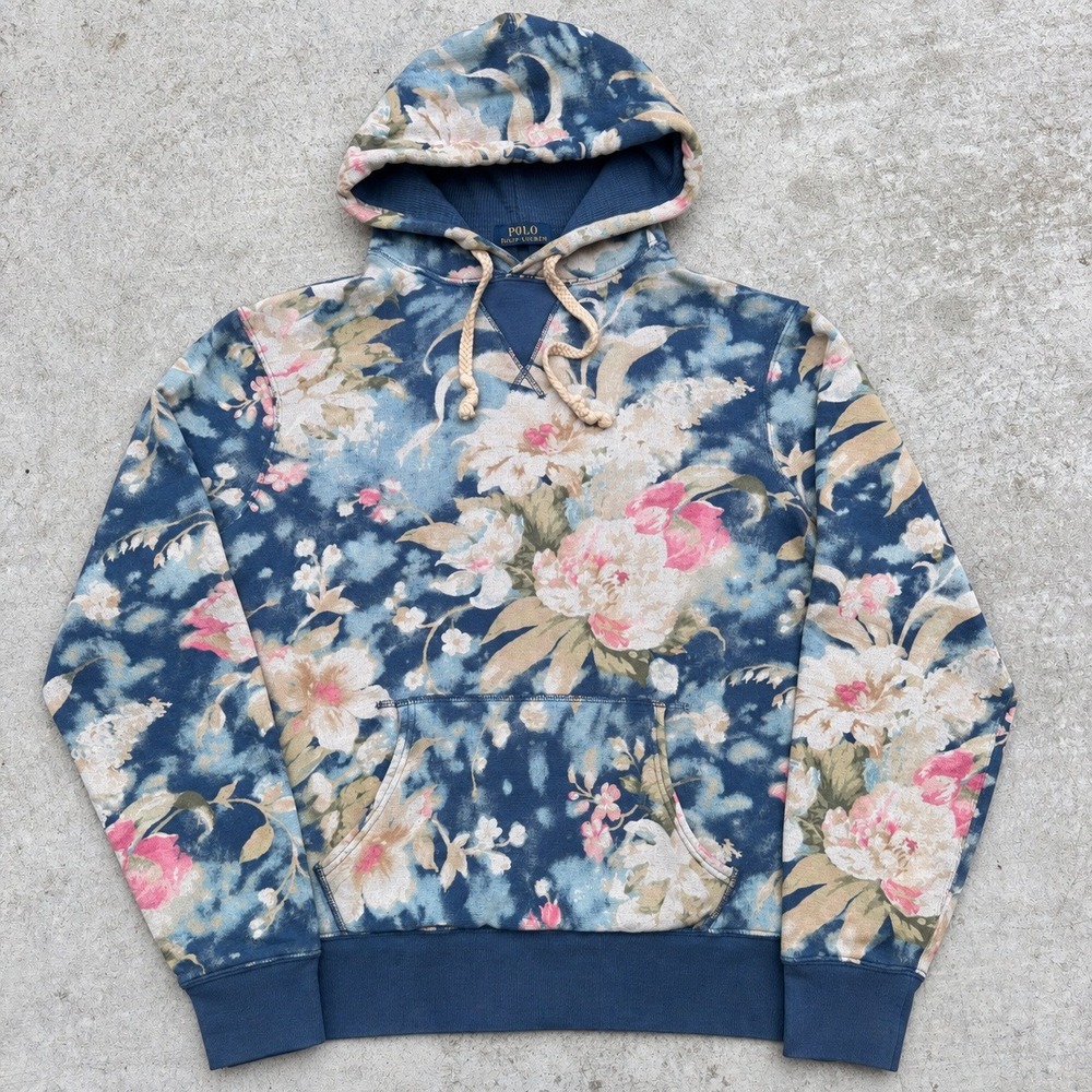 Polo Ralph Lauren Mens Floral Tapestry Print Hoodie Blue Pink Size M